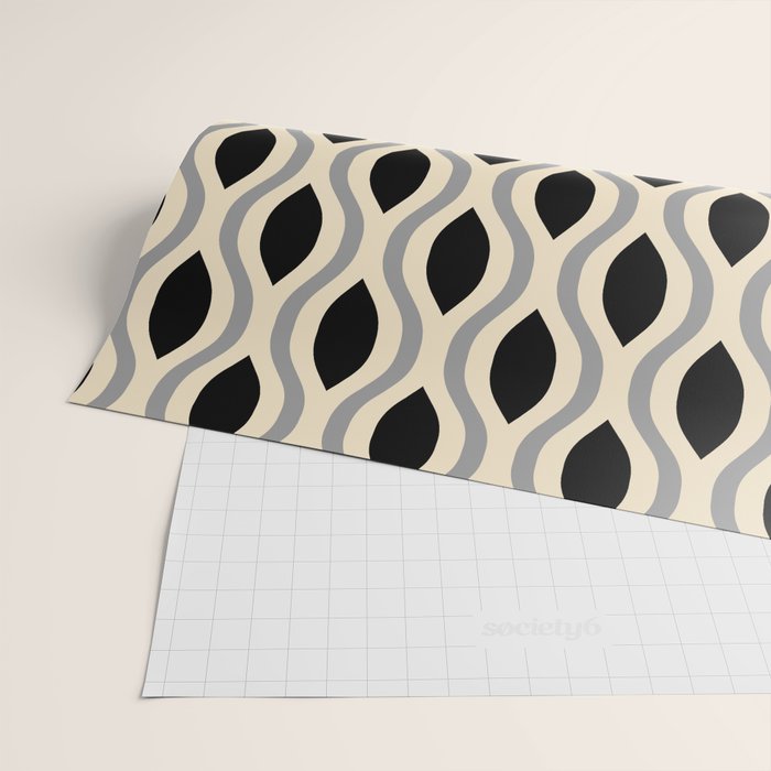 Retro Ogee Pattern 446 Black Beige and Gray Wrapping Paper Gallery Image 2