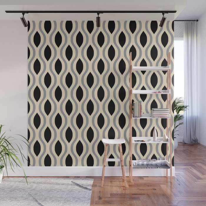 Retro Ogee Pattern 446 Black Beige and Gray Wall Mural Gallery Image 1