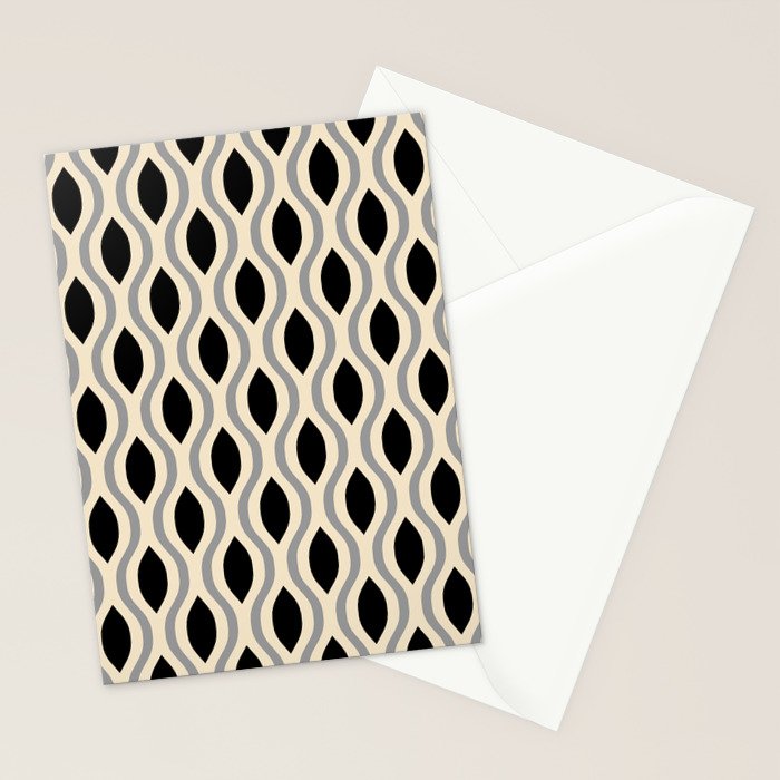 Retro Ogee Pattern 446 Black Beige and Gray Stationery Card Gallery Image 2
