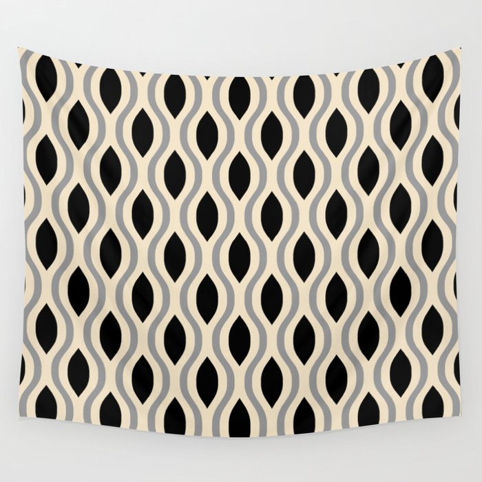 Retro Ogee Pattern 446 Black Beige and Gray Wall Tapestry Gallery Image 4