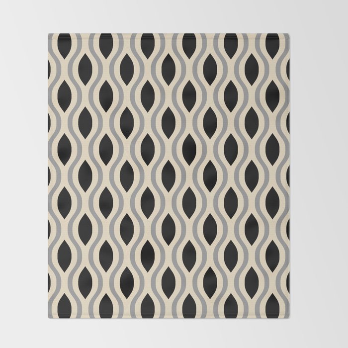 Retro Ogee Pattern 446 Black Beige and Gray Throw Blanket Gallery Image 2