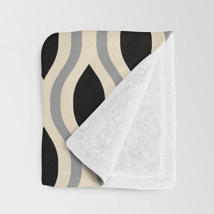 Retro Ogee Pattern 446 Black Beige and Gray Throw Blanket Gallery Image 3
