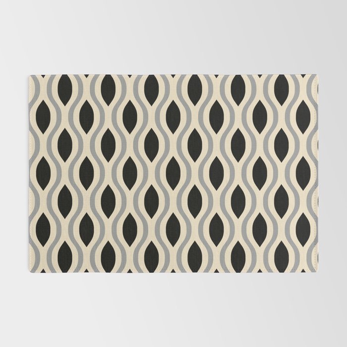 Retro Ogee Pattern 446 Black Beige and Gray Rug Gallery Image 2
