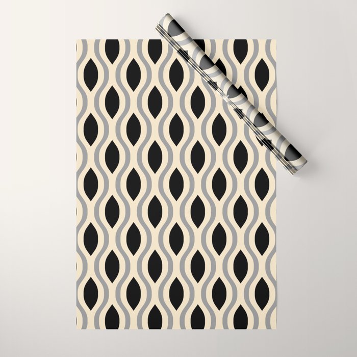 Retro Ogee Pattern 446 Black Beige and Gray Wrapping Paper Gallery Image 1