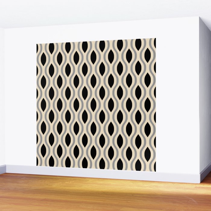 Retro Ogee Pattern 446 Black Beige and Gray Wall Mural Gallery Image 2