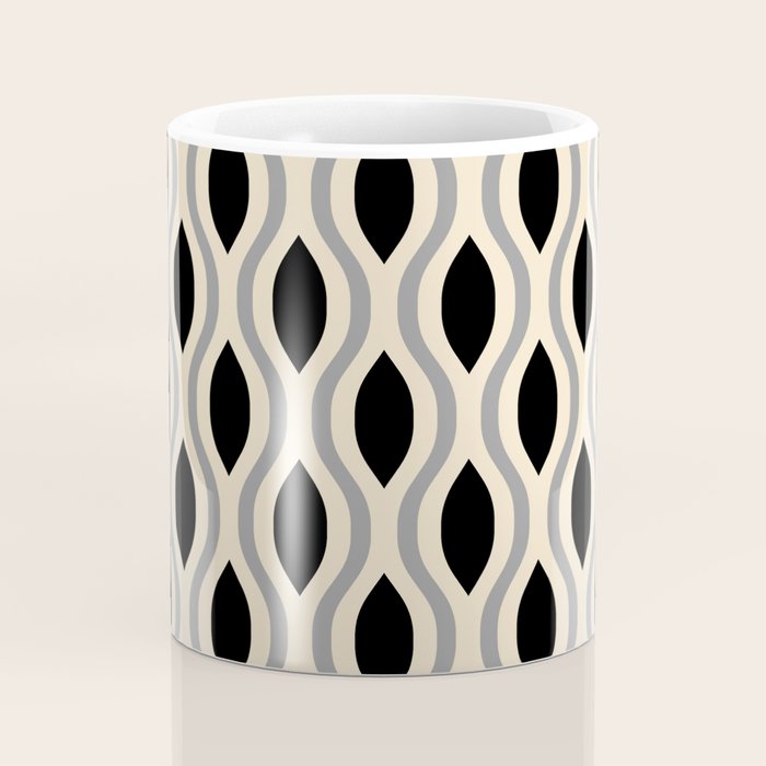 Retro Ogee Pattern 446 Black Beige and Gray Coffee Mug Gallery Image 4