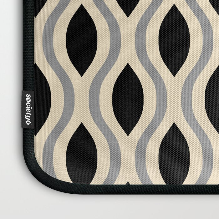 Retro Ogee Pattern 446 Black Beige and Gray Laptop Sleeve Gallery Image 3