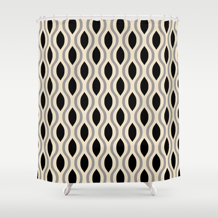 Retro Ogee Pattern 446 Black Beige and Gray Shower Curtain Gallery Image 1