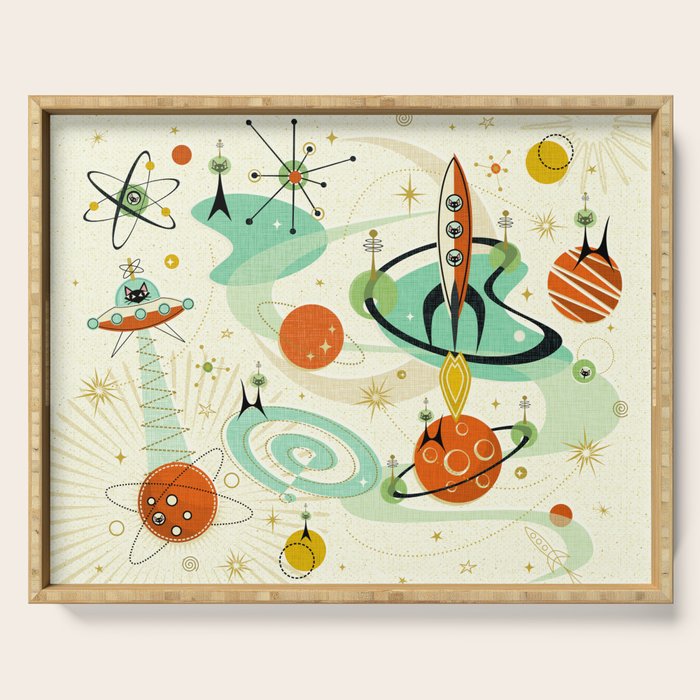Atomic Space Cats studioxtine Serving Tray Gallery Image 1