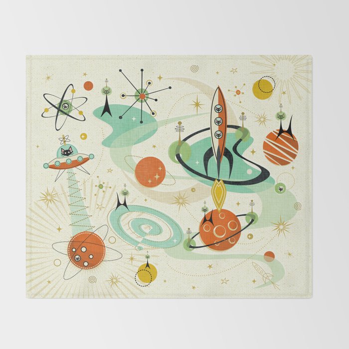 Atomic Space Cats studioxtine Throw Blanket Gallery Image 2