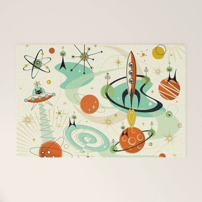 Atomic Space Cats studioxtine Welcome Mat Gallery Image 1