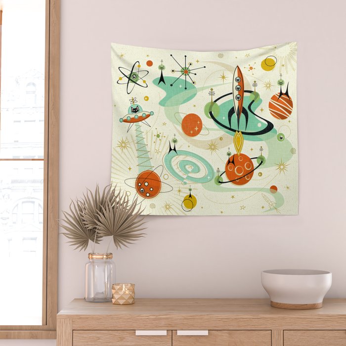 Atomic Space Cats studioxtine Wall Tapestry Gallery Image 2