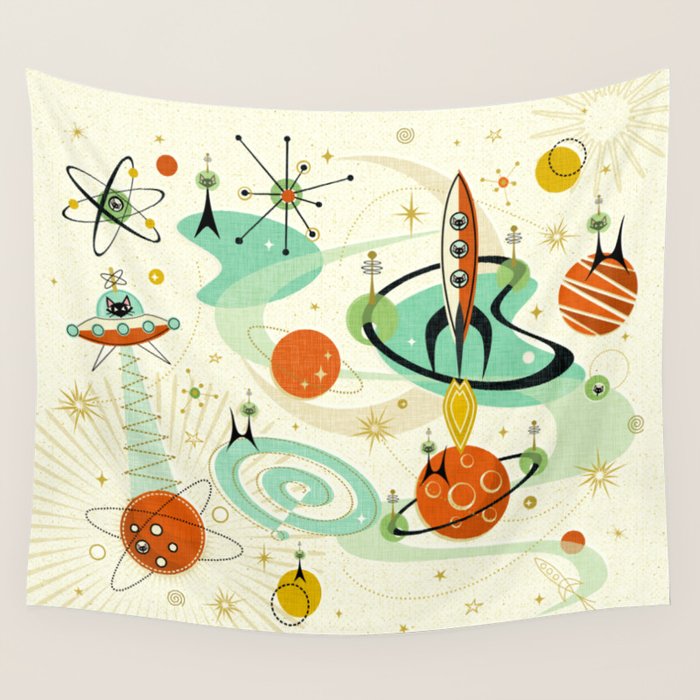 Atomic Space Cats studioxtine Wall Tapestry Gallery Image 4