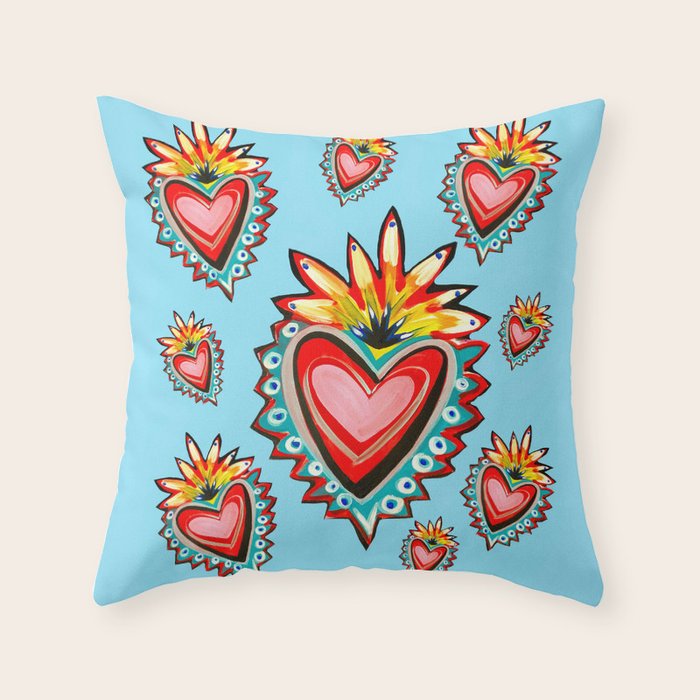 Hearts in Blue  Throw Pillow Gallery Image 1