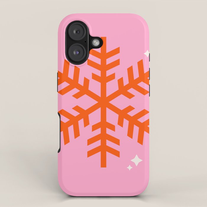 Christmas Print Snowflake Pink And Orange Holiday Decorations Festive Modern Decor iPhone Case Gallery Image 1