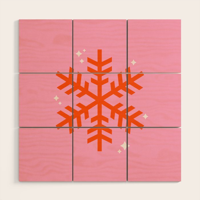 Christmas Print Snowflake Pink And Orange Holiday Decorations Festive Modern Decor Wood Wall Art Gallery Image 1