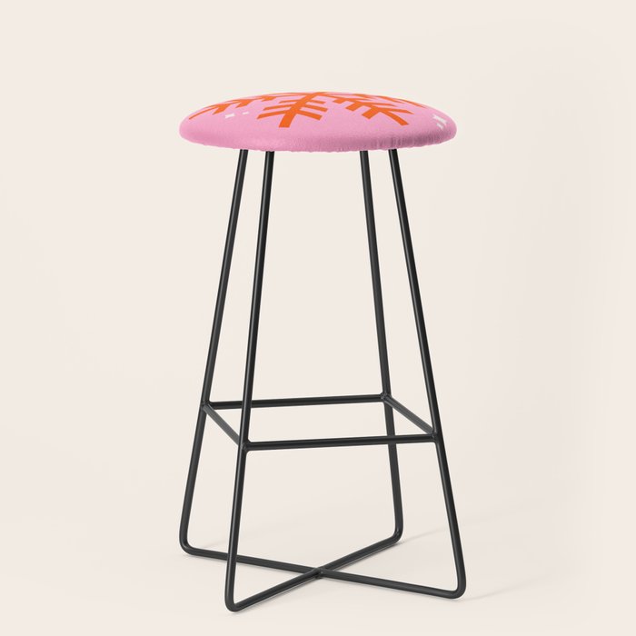 Christmas Print Snowflake Pink And Orange Holiday Decorations Festive Modern Decor Stool Gallery Image 1