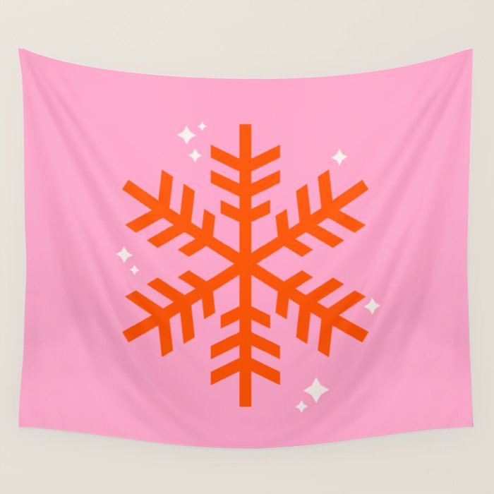 Christmas Print Snowflake Pink And Orange Holiday Decorations Festive Modern Decor Wall Tapestry Gallery Image 4