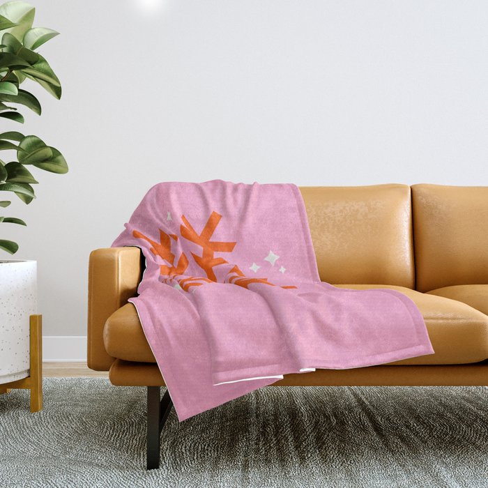 Christmas Print Snowflake Pink And Orange Holiday Decorations Festive Modern Decor Throw Blanket Gallery Image 1
