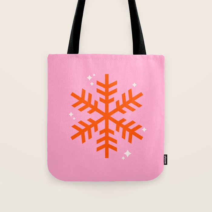 Christmas Print Snowflake Pink And Orange Holiday Decorations Festive Modern Decor Tote Bag Gallery Image 1