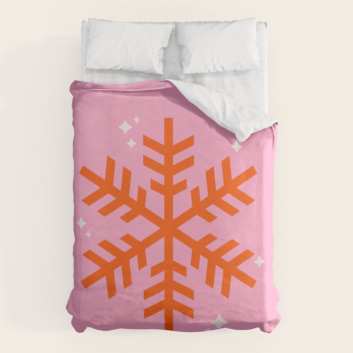 Christmas Print Snowflake Pink And Orange Holiday Decorations Festive Modern Decor Duvet Cover Gallery Image 1