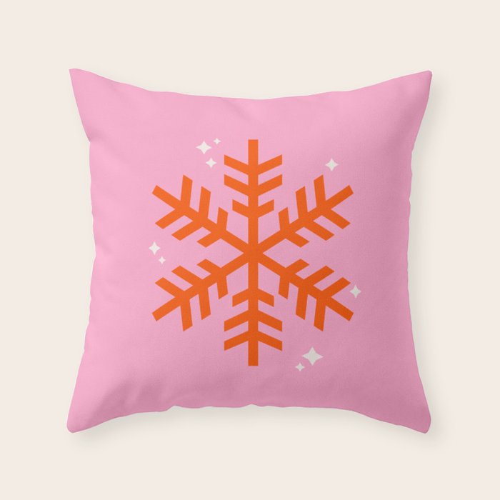 Christmas Print Snowflake Pink And Orange Holiday Decorations Festive Modern Decor Throw Pillow Gallery Image 6