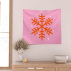 Christmas Print Snowflake Pink And Orange Holiday Decorations Festive Modern Decor Wall Tapestry Gallery Image 2