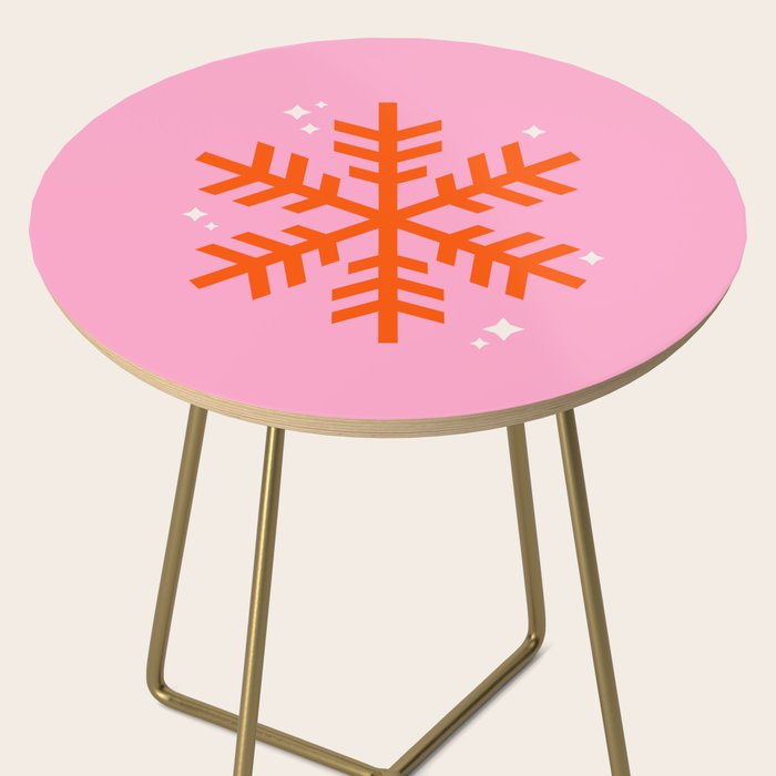 Christmas Print Snowflake Pink And Orange Holiday Decorations Festive Modern Decor Side Table Gallery Image 2