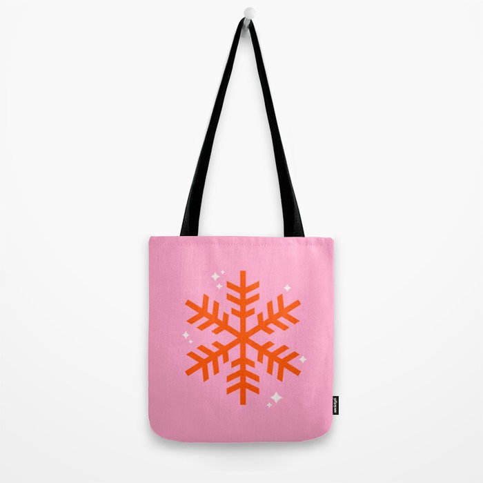 Christmas Print Snowflake Pink And Orange Holiday Decorations Festive Modern Decor Tote Bag Gallery Image 2