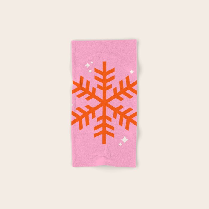 Christmas Print Snowflake Pink And Orange Holiday Decorations Festive Modern Decor Bath Towel Gallery Image 1