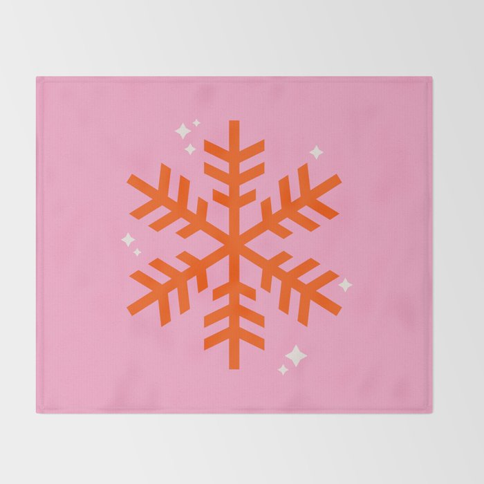 Christmas Print Snowflake Pink And Orange Holiday Decorations Festive Modern Decor Throw Blanket Gallery Image 2