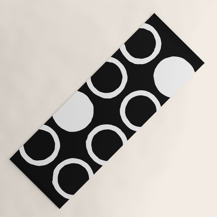 Mid Century Modern Circle and Dot Pattern 232 Black and White Yoga Mat Gallery Image 1