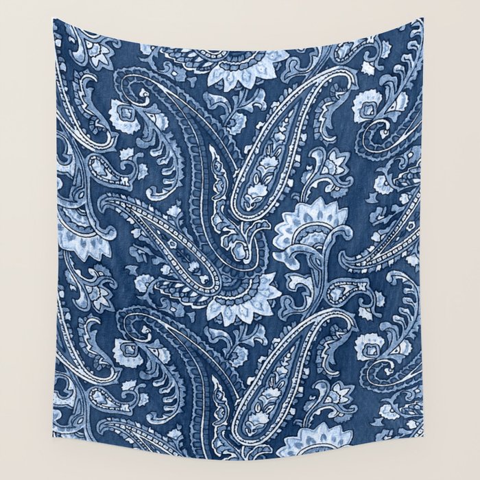 Blue indigo paisley Wall Tapestry Gallery Image 4