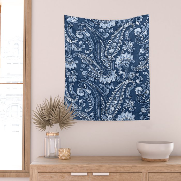Blue indigo paisley Wall Tapestry Gallery Image 2