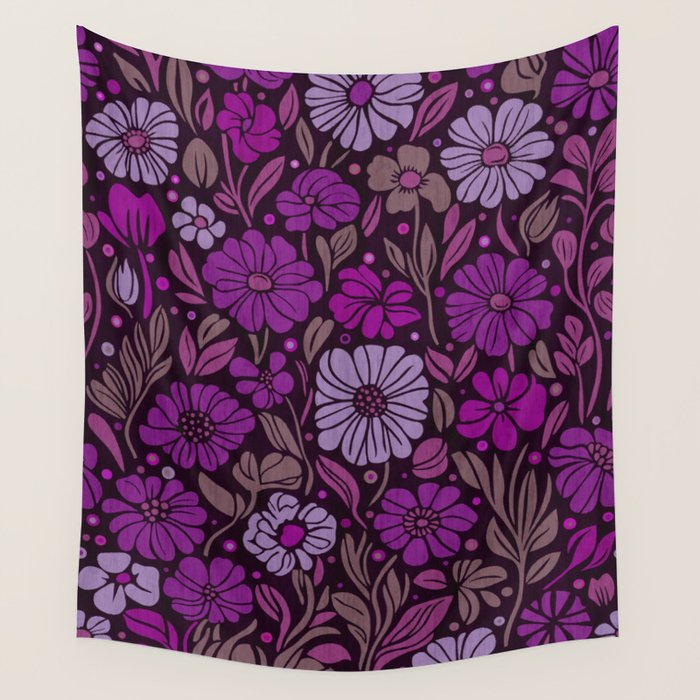 Eternal Summer Block Print Countryside Vibes Flower Garden Fuchsia Wall Tapestry Gallery Image 1