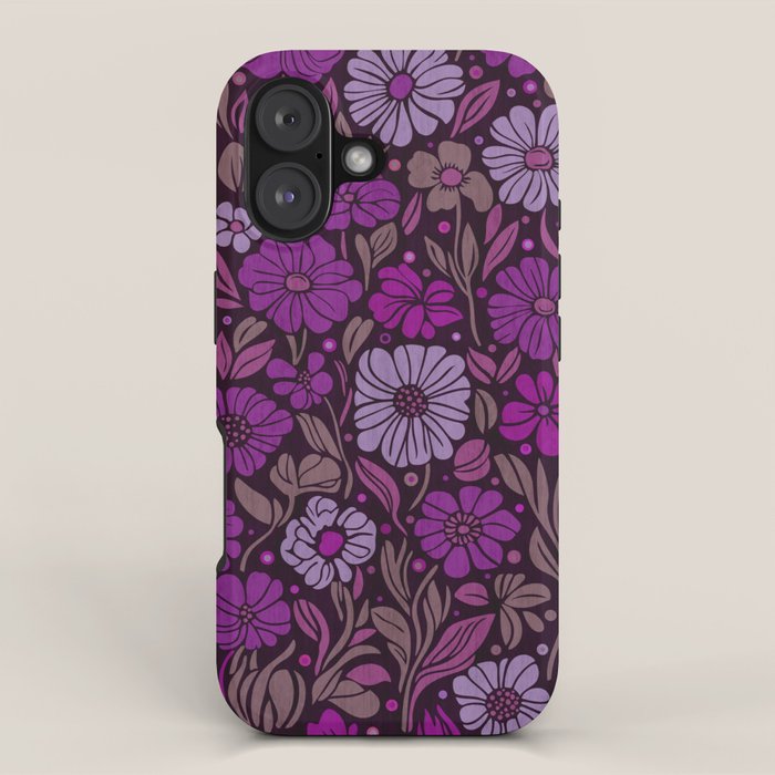 Eternal Summer Block Print Countryside Vibes Flower Garden Fuchsia iPhone Case Gallery Image 1