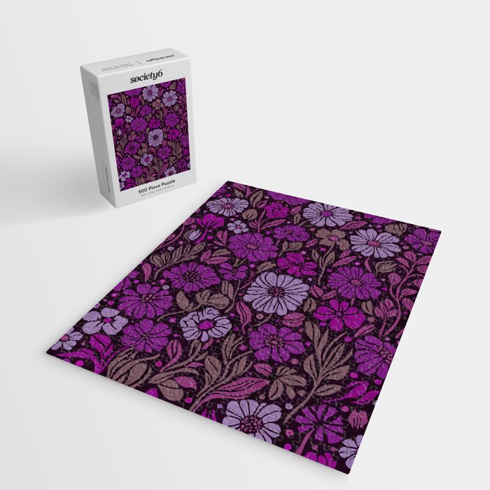 Eternal Summer Block Print Countryside Vibes Flower Garden Fuchsia Jigsaw Puzzle Gallery Image 2