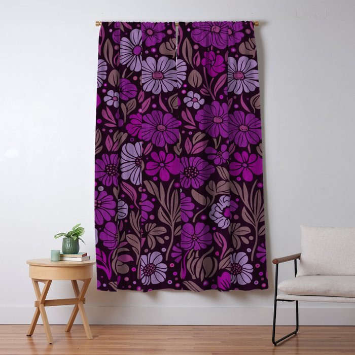 Eternal Summer Block Print Countryside Vibes Flower Garden Fuchsia Window Curtain Gallery Image 1