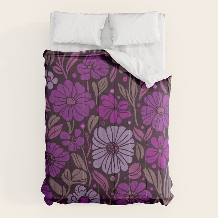 Eternal Summer Block Print Countryside Vibes Flower Garden Fuchsia Comforter Gallery Image 6