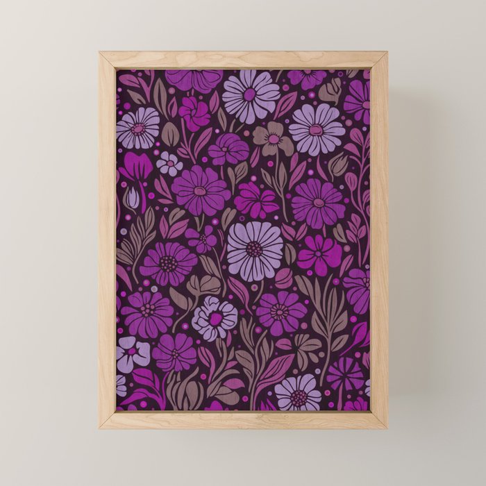 Eternal Summer Block Print Countryside Vibes Flower Garden Fuchsia Mini Art Print Gallery Image 1