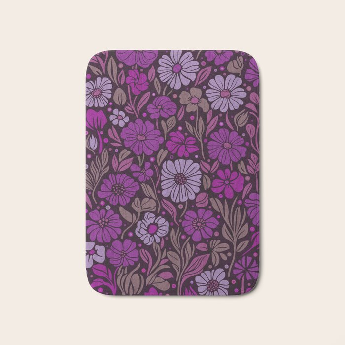 Eternal Summer Block Print Countryside Vibes Flower Garden Fuchsia Bath Mat Gallery Image 1