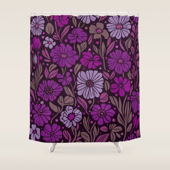 Eternal Summer Block Print Countryside Vibes Flower Garden Fuchsia Shower Curtain Gallery Image 1