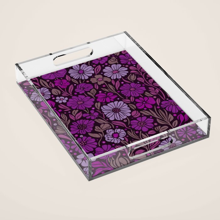 Eternal Summer Block Print Countryside Vibes Flower Garden Fuchsia Acrylic Tray Gallery Image 1