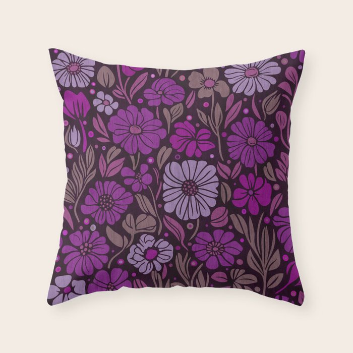 Eternal Summer Block Print Countryside Vibes Flower Garden Fuchsia Throw Pillow Gallery Image 6