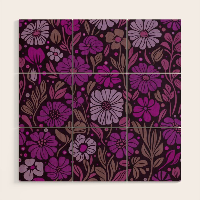 Eternal Summer Block Print Countryside Vibes Flower Garden Fuchsia Wood Wall Art Gallery Image 1