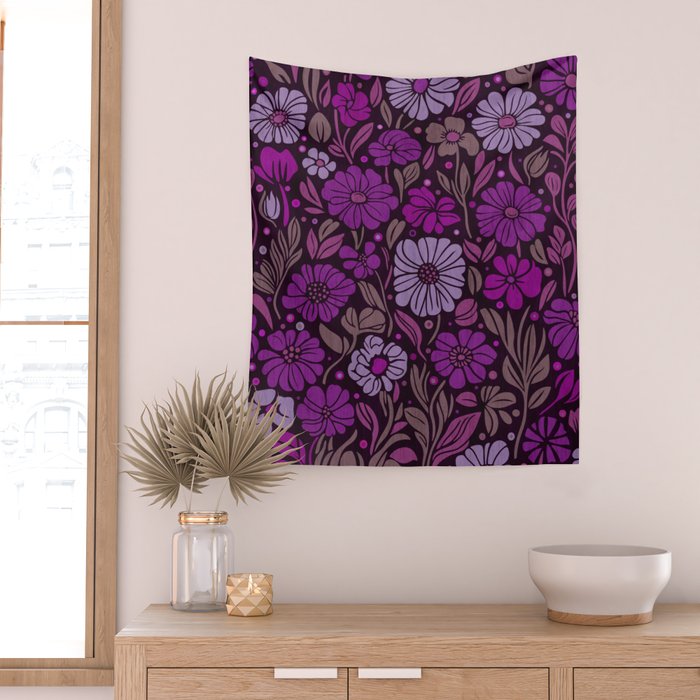 Eternal Summer Block Print Countryside Vibes Flower Garden Fuchsia Wall Tapestry Gallery Image 2