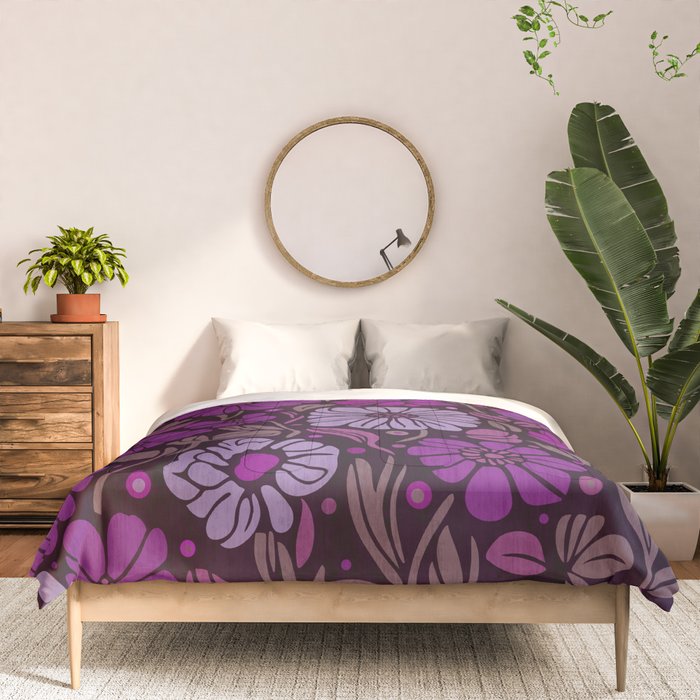 Eternal Summer Block Print Countryside Vibes Flower Garden Fuchsia Comforter Gallery Image 3