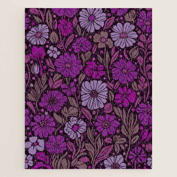 Eternal Summer Block Print Countryside Vibes Flower Garden Fuchsia Jigsaw Puzzle Gallery Image 1