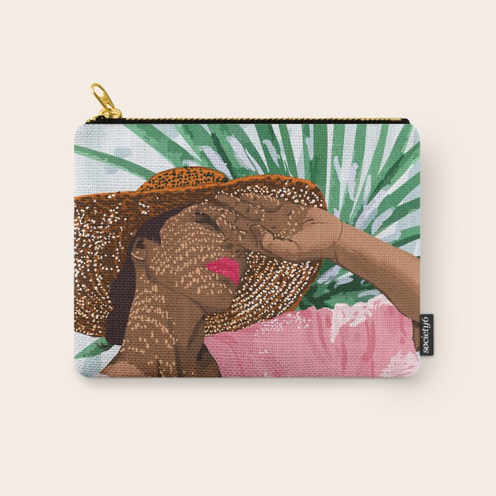 Sunshine in My Soul | Black Woman Tropical Travel | Modern Boho Palm Summer Vacation Fashion Carry All Pouch Gallery Image 1