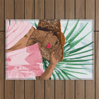 Sunshine in My Soul | Black Woman Tropical Travel | Modern Boho Palm Summer Vacation Fashion Outdoor Rug Gallery Image 1
